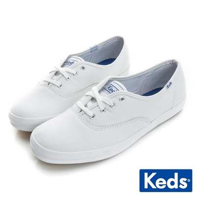 Keds 品牌經典皮革綁帶休閒鞋-白