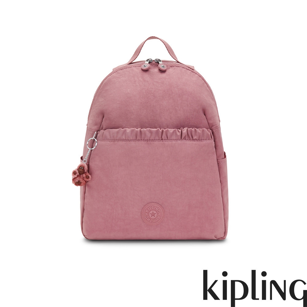 Kipling 粉嫩草莓優格大容量雙拉鍊後背包-ADAM U