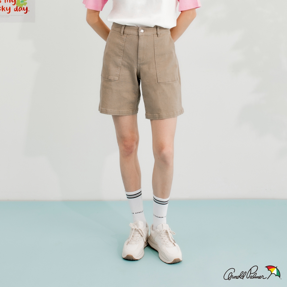 Arnold Palmer -女裝-特殊車線口袋造型牛仔五分褲-淺卡其