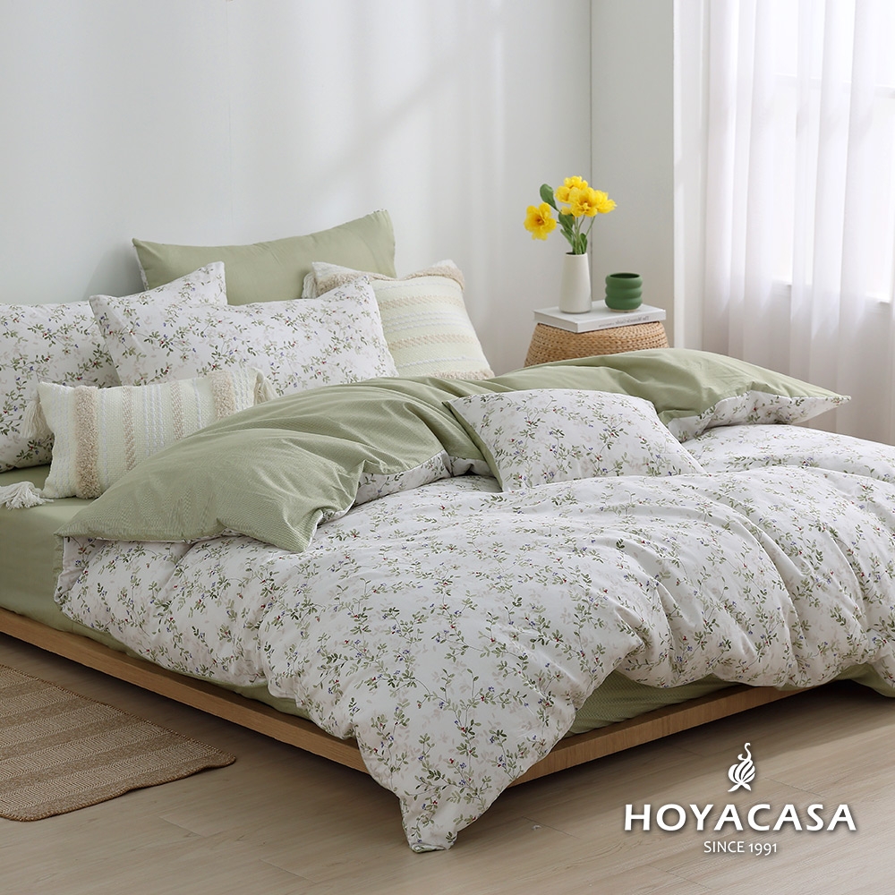 HOYACASA 100%精梳純棉兩用被床包組-多款任選(單人/雙人/加大均一價) (春藤雨露)