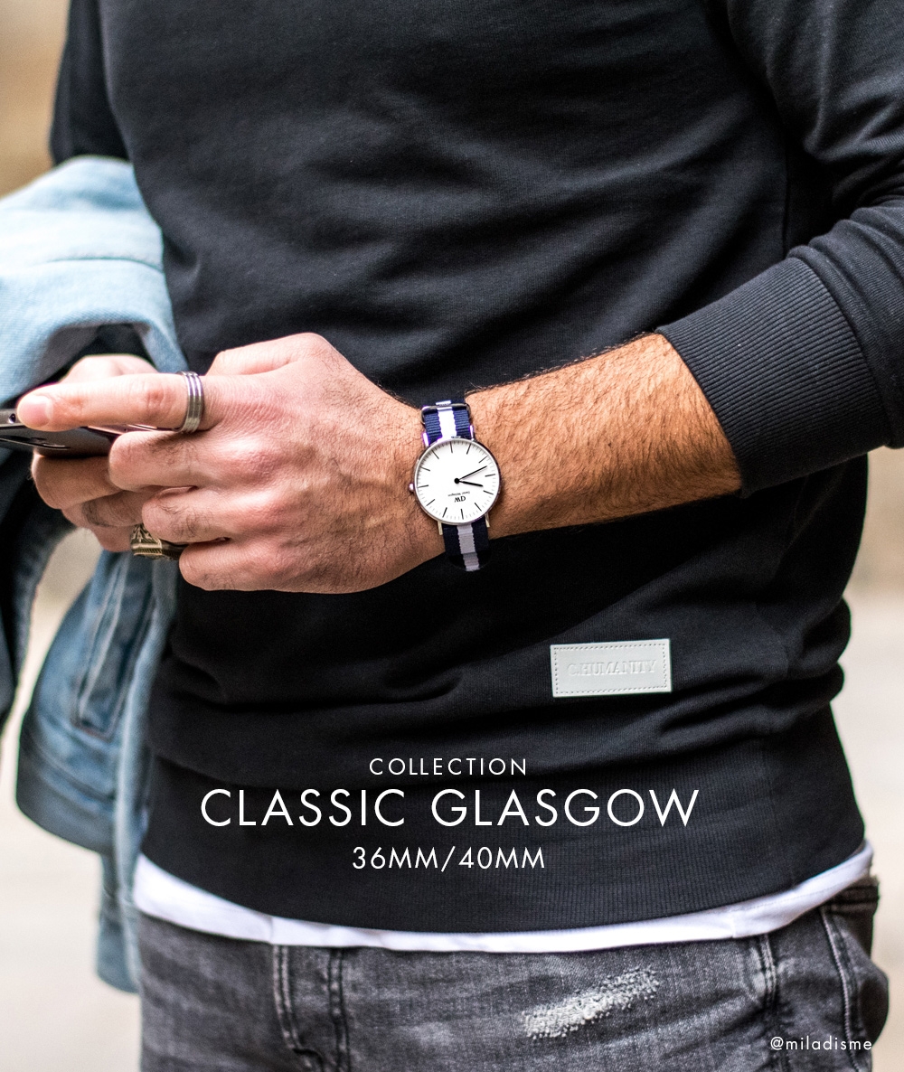 Daniel Wellington DW 手錶Classic Glasgow 36mm藍白織紋錶DW00100047