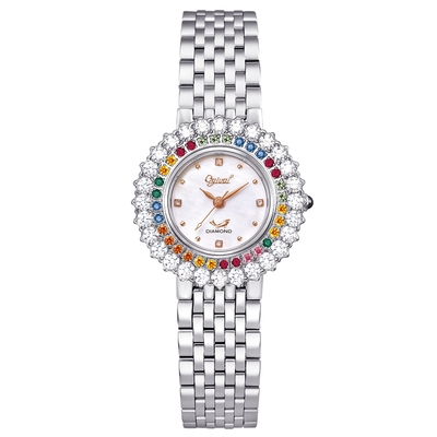 Ogival 愛其華 彩色真鑽薔薇珠寶腕錶 380-012DLS 白色珍珠貝