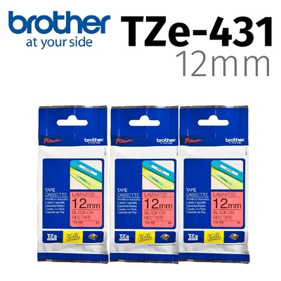 【3入組】brother 原廠護貝標籤帶 TZe-431 (紅底黑字 12mm)