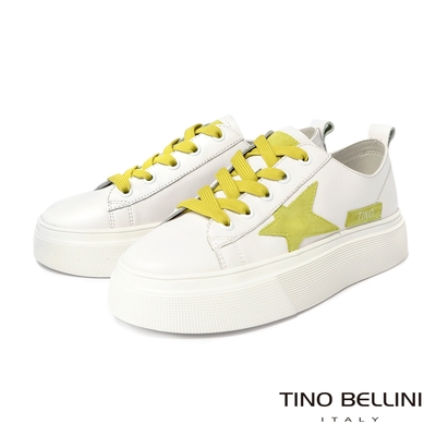 Tino Bellini 繽紛鞋帶星芒真皮厚底休閒鞋-黃