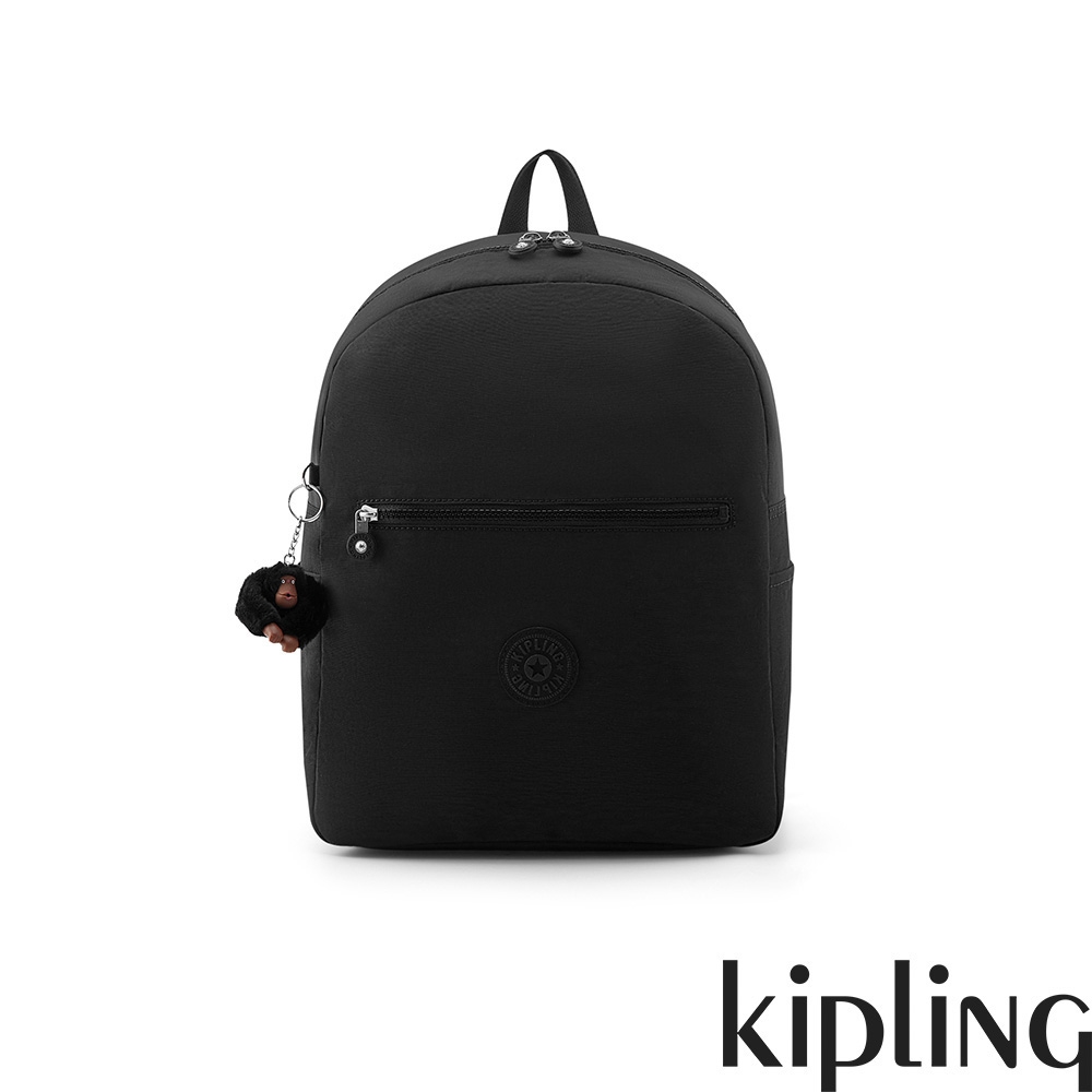 Kipling 質感黑簡約時尚拉鍊後背包-WINNIFRED L