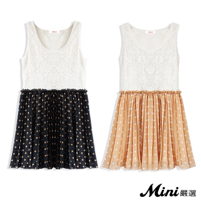 【Mini嚴選】現貨 洋裝 立體蕾絲花紋拼接無袖雪紡洋裝 二色