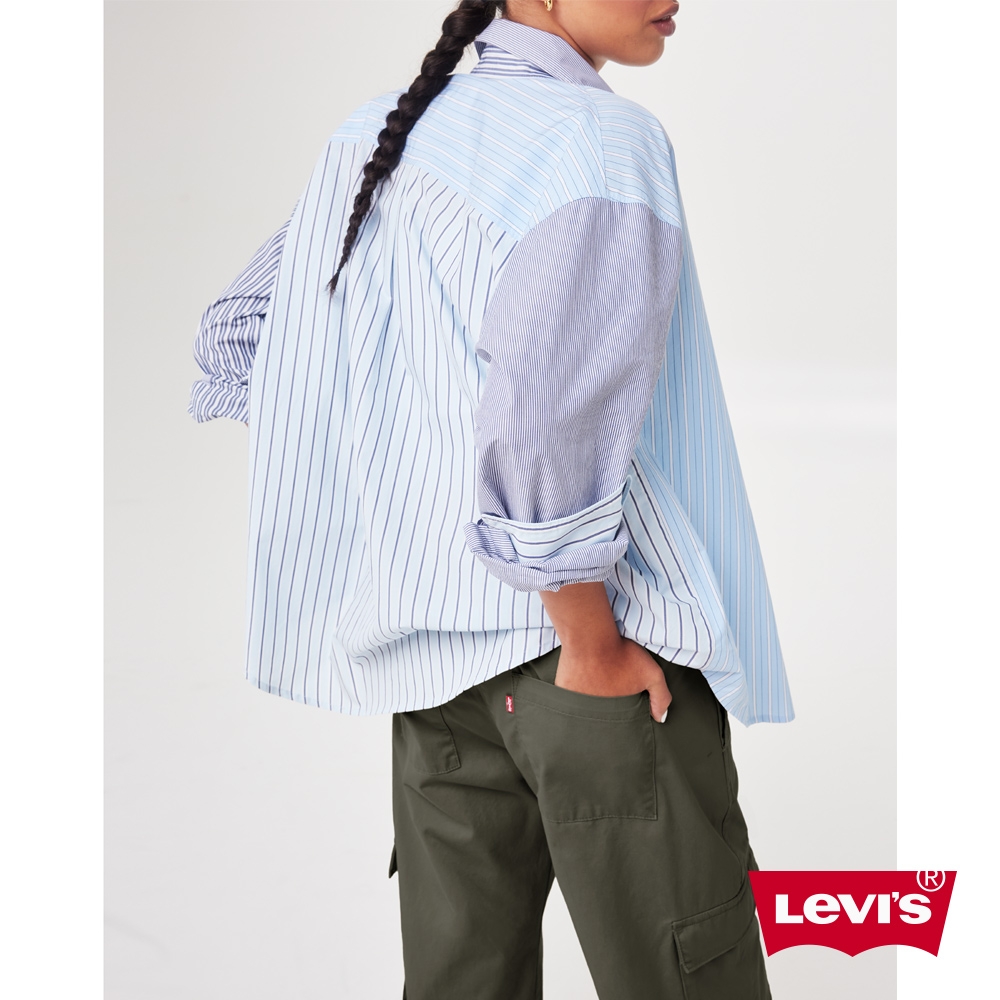 Levis 女款 Oversize寬鬆版條紋拼接襯衫外套