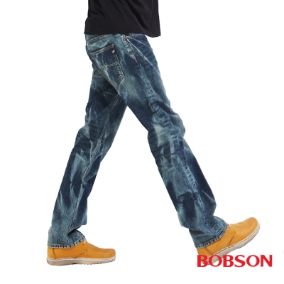 【BOBSON】 男款刷紋牛仔直筒褲 (藍53)