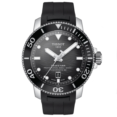 TISSOT 天梭 官方授權 Seastar 2000 海洋之星600米潛水機械錶 送禮首選-黑/46mm T1206071744100