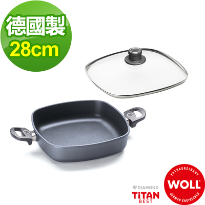 【德國WOLL】Titan Best鈦鑽石系列28CM 方型不沾平底鍋(含蓋)