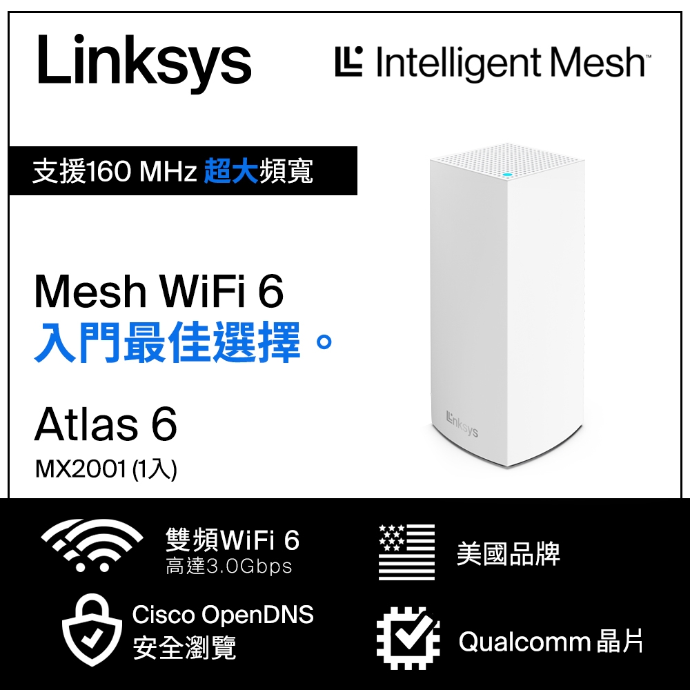 Linksys Velop 雙頻 MX2001 Mesh WiFi6網狀路由器(一入)(AX3000)