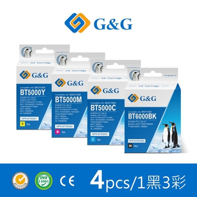 【G&G】for BROTHER 1黑3彩 BT6000BK／BT5000C／BT5000M／BT5000Y 相容連供墨水超值組 / 適用DCP-T300 / DCP-T500W