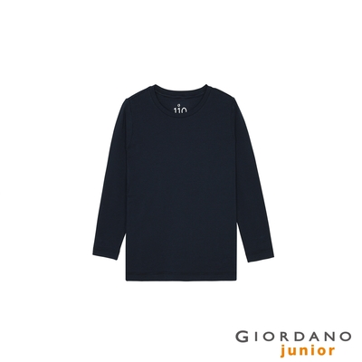 GIORDANO 童裝G-Warmer彈力圓領極暖衣 - 61 標誌黑X墨水藍