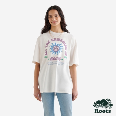 Roots 女裝- POSITIVE VIBES寬版短袖T恤-白色
