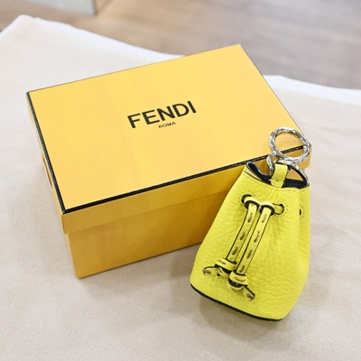 FENDI 迷你束口水桶鑰匙圈吊飾(螢光黃)