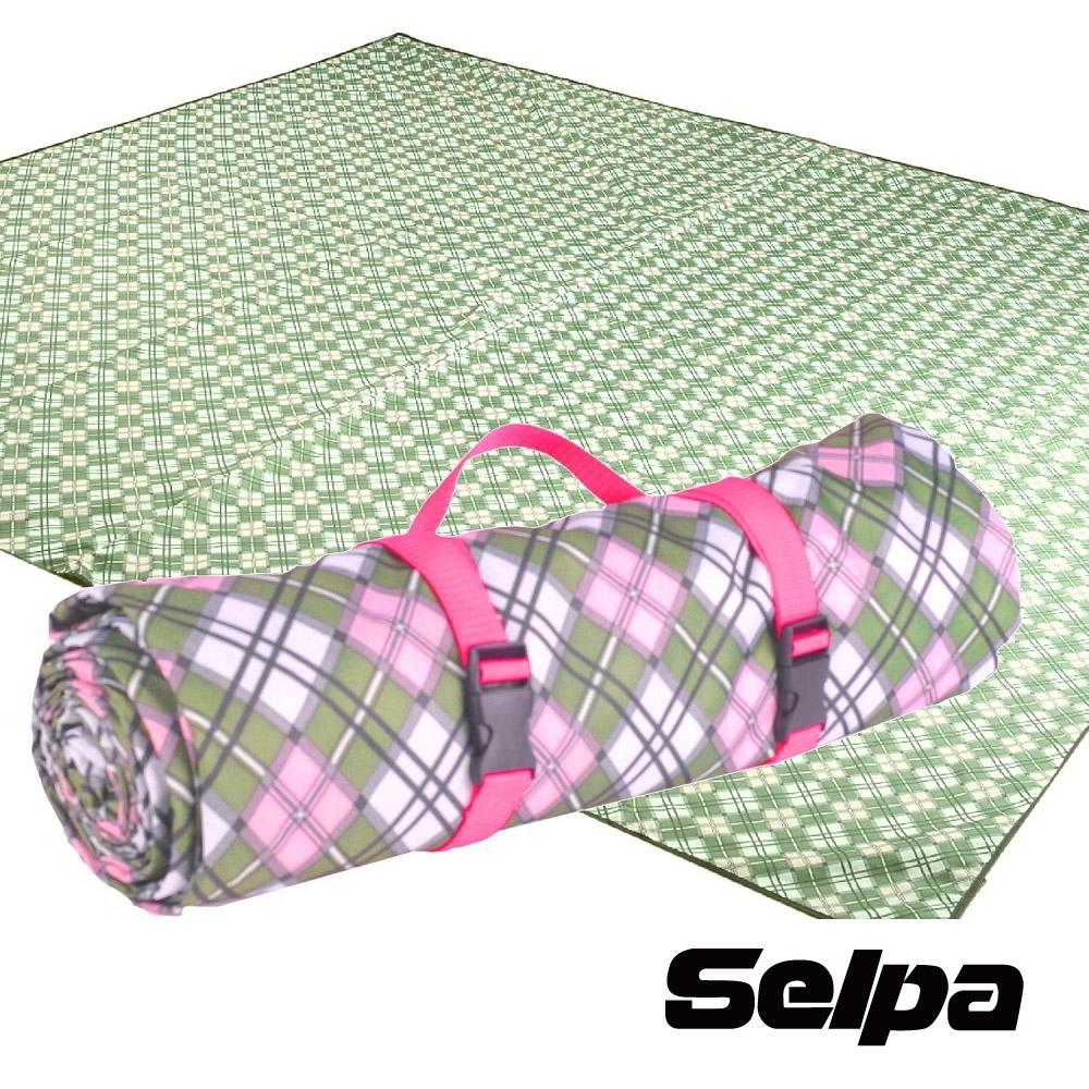 韓國SELPA 特大款格紋防水野營墊 綠色格紋 300x300露營 野餐 寶寶爬行墊
