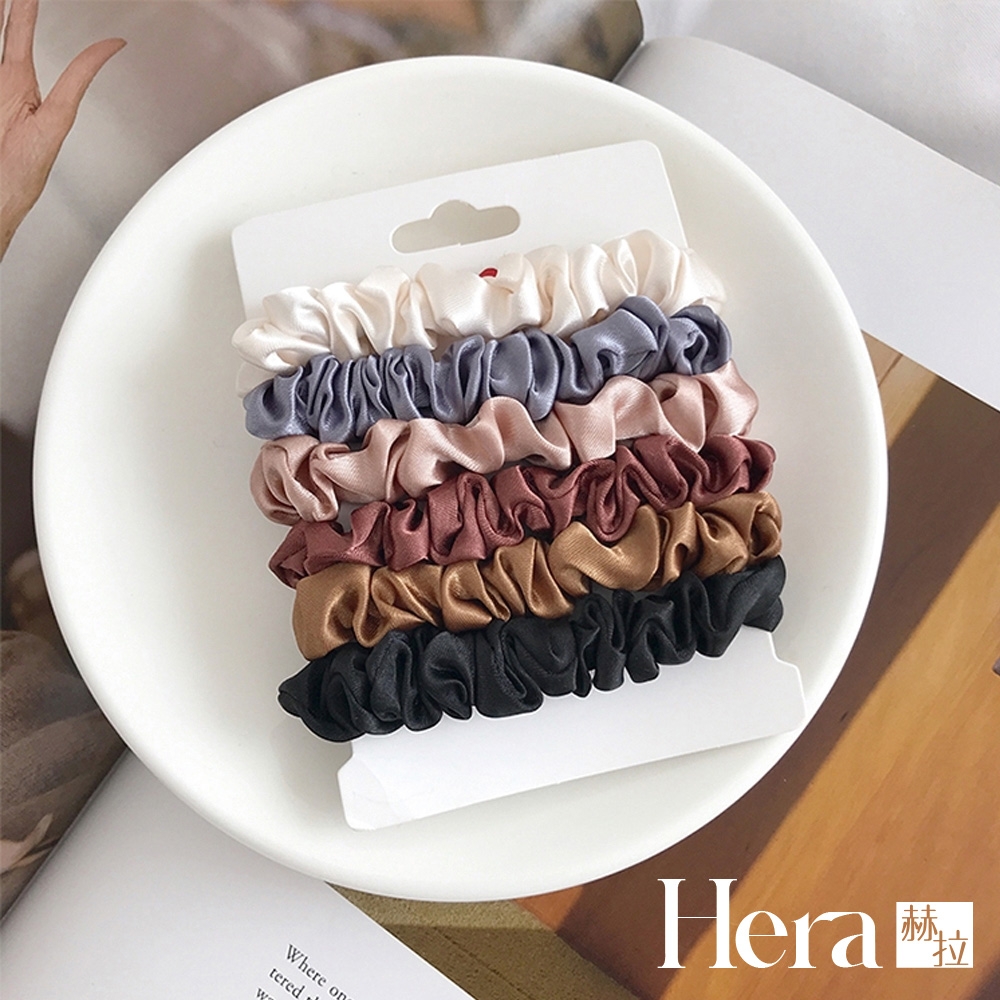 【Hera 赫拉】法式百搭優雅緞面髮圈/大腸圈-6入組