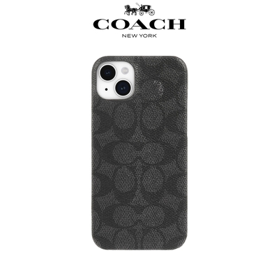 【COACH】iPhone 15 Plus 精品手機殼 黑色經典大C