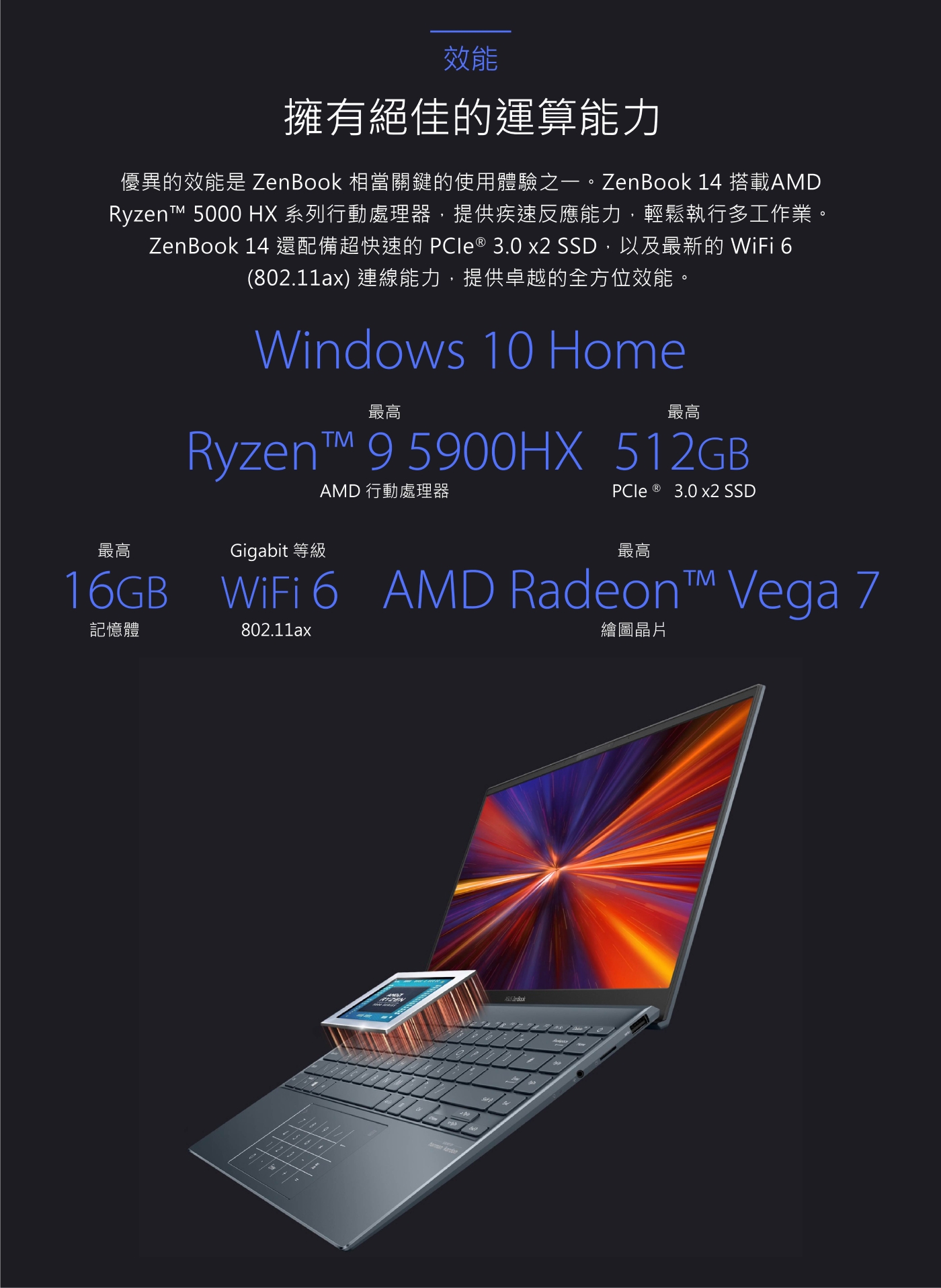 ASUS UM425QA 14吋筆電(R9-5900HX/16G/512G/綠松灰/ZenBook 14) | ASUS