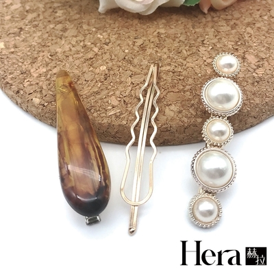 【HERA赫拉】 氣質韓風大理石紋髮夾珍珠邊夾組合-2款