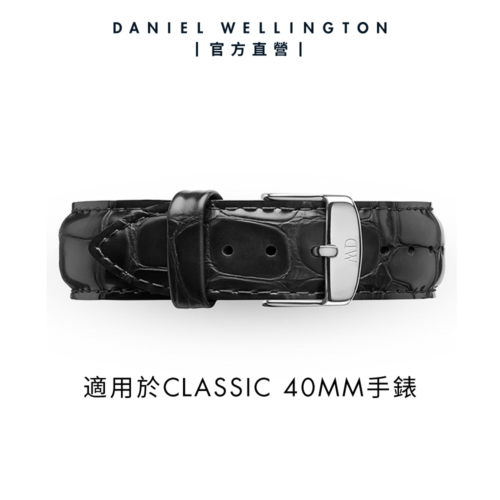 Daniel Wellington DW 錶帶 Classic Reading 20mm爵士黑壓紋真皮錶帶-銀