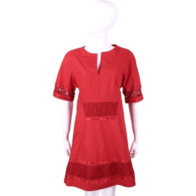 PHILOSOPHY 紅色蕾絲拼接短袖洋裝