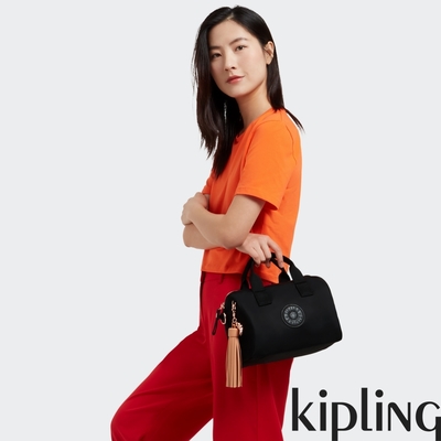 Kipling 率性玫瑰金細節黑色中型圓筒手提肩背兩用包-BINA M