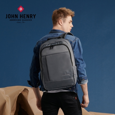 JOHN HENRY 防潑水USB充電多功能電腦後背包-灰