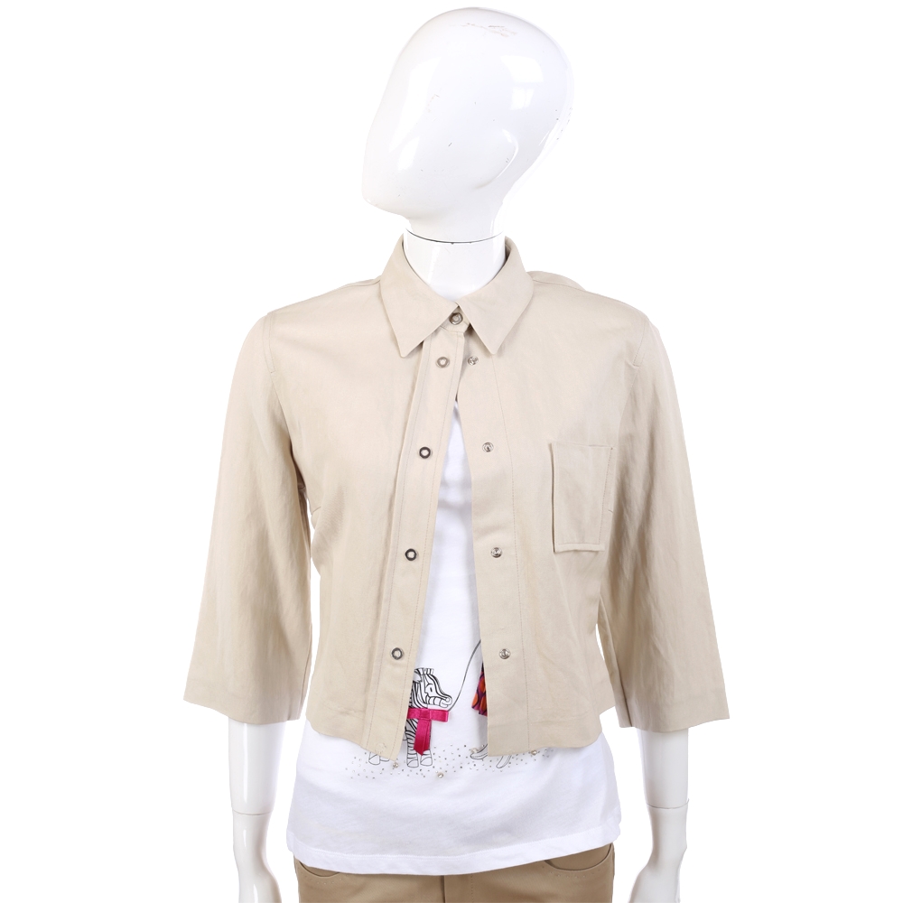 GBR 米色-七分袖排釦襯衫式短版外套
