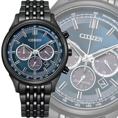 CITIZEN 星辰 光動能 三眼計時腕錶 41.7mm / CA4418-82L 黑X藍