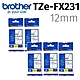 【5入組】brother TZe-FX231 (可彎曲)纜線標籤帶 ( 12mm 白底黑字 ) product thumbnail 2