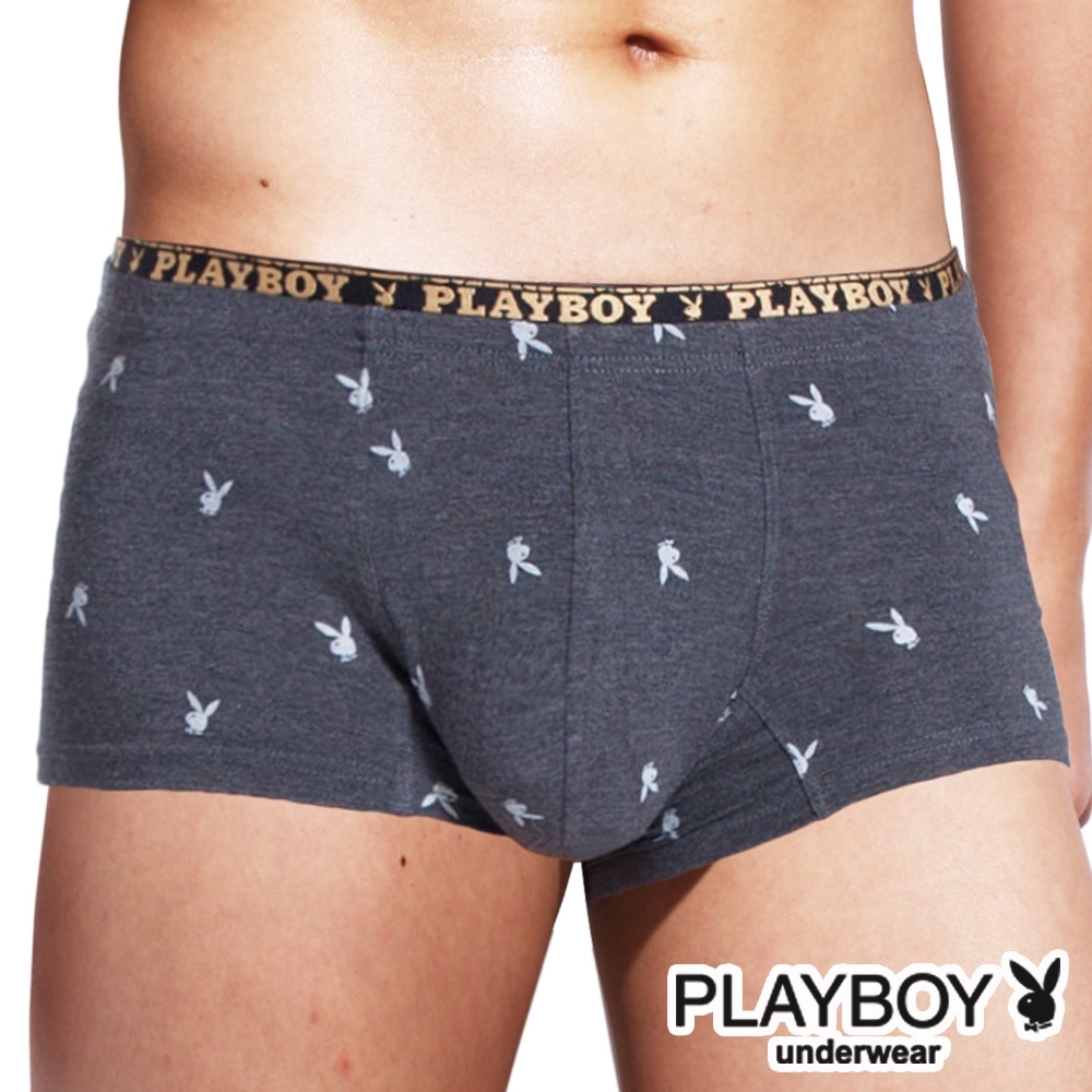 PLAYBOY 細版兔頭LOGO織帶印花合身四角褲平口褲-單件-灰