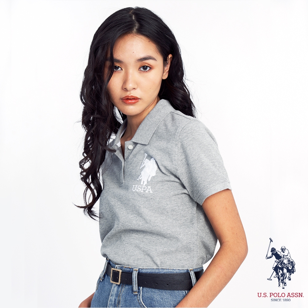 U.S. POLO ASSN. 女大馬短袖POLO衫-灰色