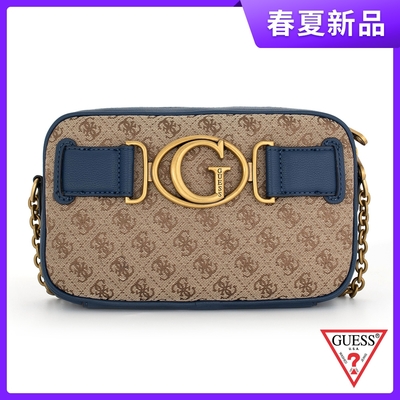 GUESS-女包-復古撞色菱格LOGO鏈帶包-棕 原價3090