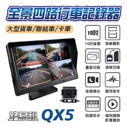 【路易視】QX5 1080P 10吋螢幕一體機 四路全景監控 行車視野輔助系統 行車紀錄器