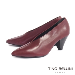Tino Bellini 義大利進口摩登V型鞋口尖楦高跟鞋_棗紅