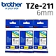 【3入組】brother 原廠護貝標籤帶 TZe-211 (白底黑字 6mm) product thumbnail 1