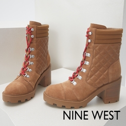 NINE WEST UNITE 菱格拼接麂皮高跟中筒靴-棕色