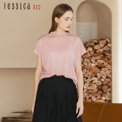 JESSICA RED - 簡約舒適百搭羊毛圓領短袖針織衫R35501（粉）
