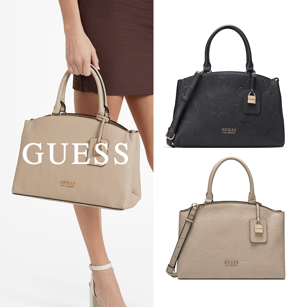 【GUESS】素色造型小鎖頭手提包-兩色可選