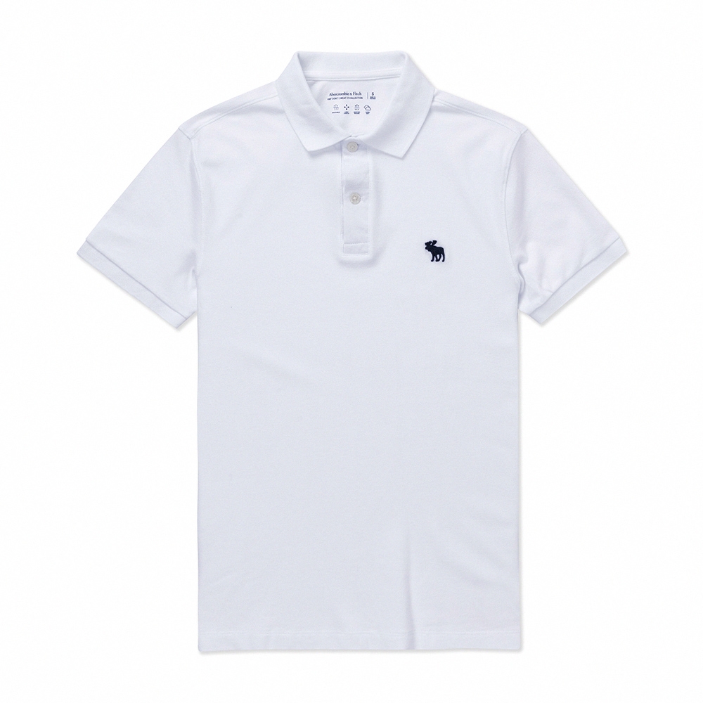 A&F 熱銷刺繡麋鹿短袖Polo衫(無吊牌)-白色