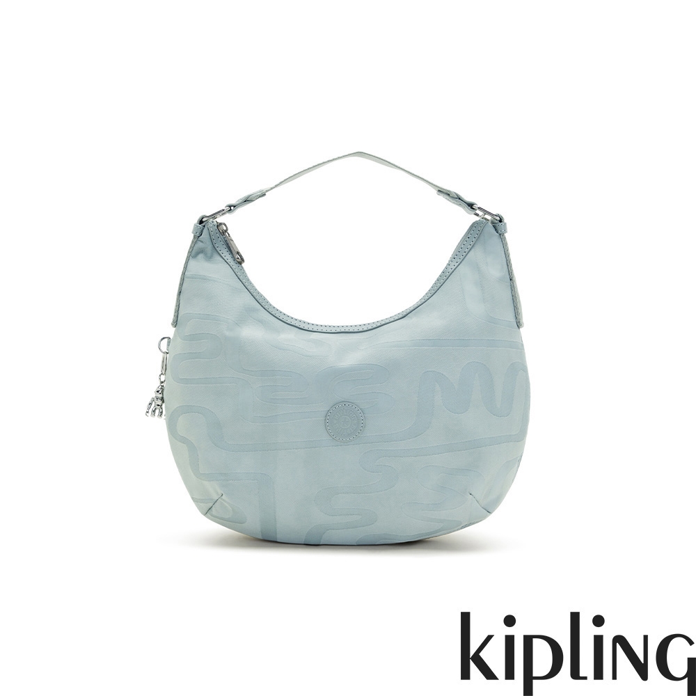 Kipling 蘋果綠不規則條紋拉鍊大開口手提肩背包-GALYA