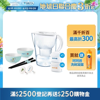 德國BRITA 百財好水禮盒 馬利拉濾水壺3.5L(白)+7芯 贈故宮聯名碗筷組