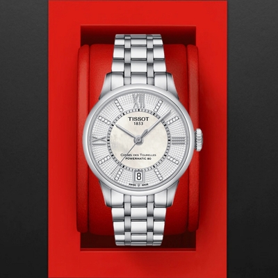 TISSOT天梭 官方授權 杜魯爾系列 典雅羅馬真鑽機械腕錶 禮物推薦 畢業禮物 32mm/T0992071111600