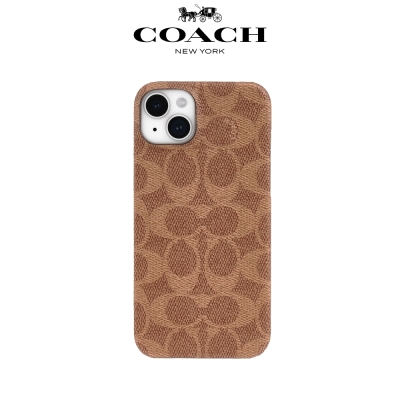 【COACH】iPhone 15 Plus 精品手機殼卡其經典大C