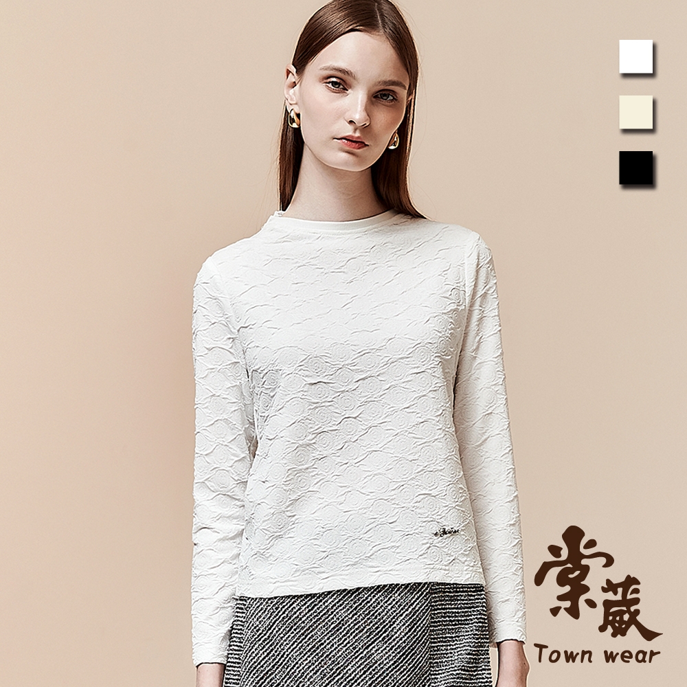 【TOWNWEAR棠葳】素雅立體玫瑰紋理內搭上衣 3色(女上衣/女上著/木耳邊/圓領/飾品)