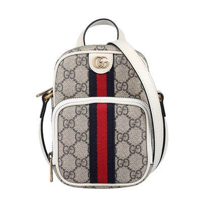 【GUCCI 古馳】671682 經典ophidia系列迷你GG supreme帆布印花手提/斜背手機包(白色)