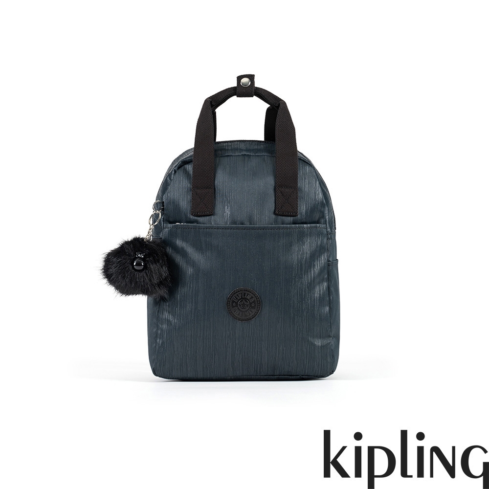 Kipling 光澤緞面黑絲絨手提兩用後背包-SIVA