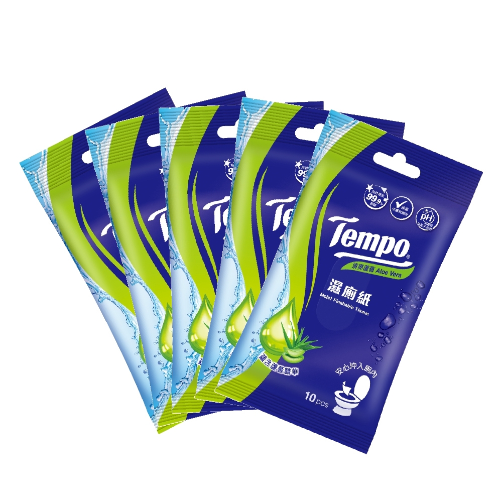 Tempo 清爽蘆薈濕式衛生紙隨身包(10抽×5包)/串