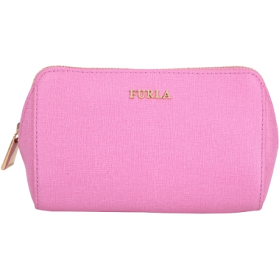 FURLA Elettra M 防刮牛皮萬用化妝包(蘭花粉)